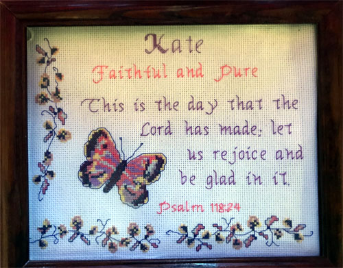Kate Name Blessings stitched by Trish Estes